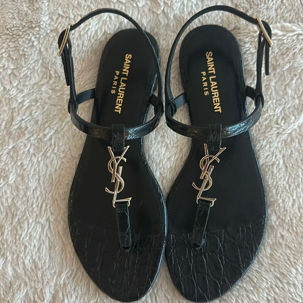 BNNW Saint Laurent Black Croc Cassandra Flats - Picture 6 of 7